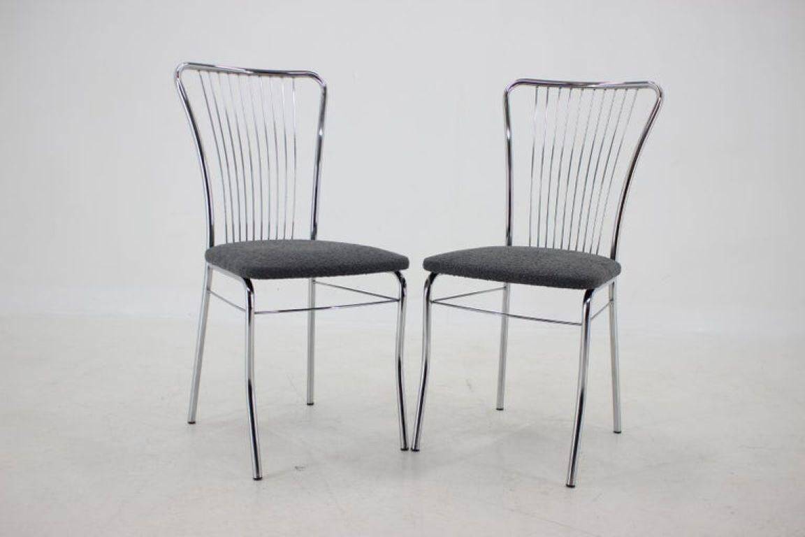 Set of Six Italian Chrome and Bouclé Dining Chairs, 1970s