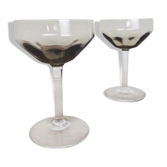 2 smoked glass champagne coupes