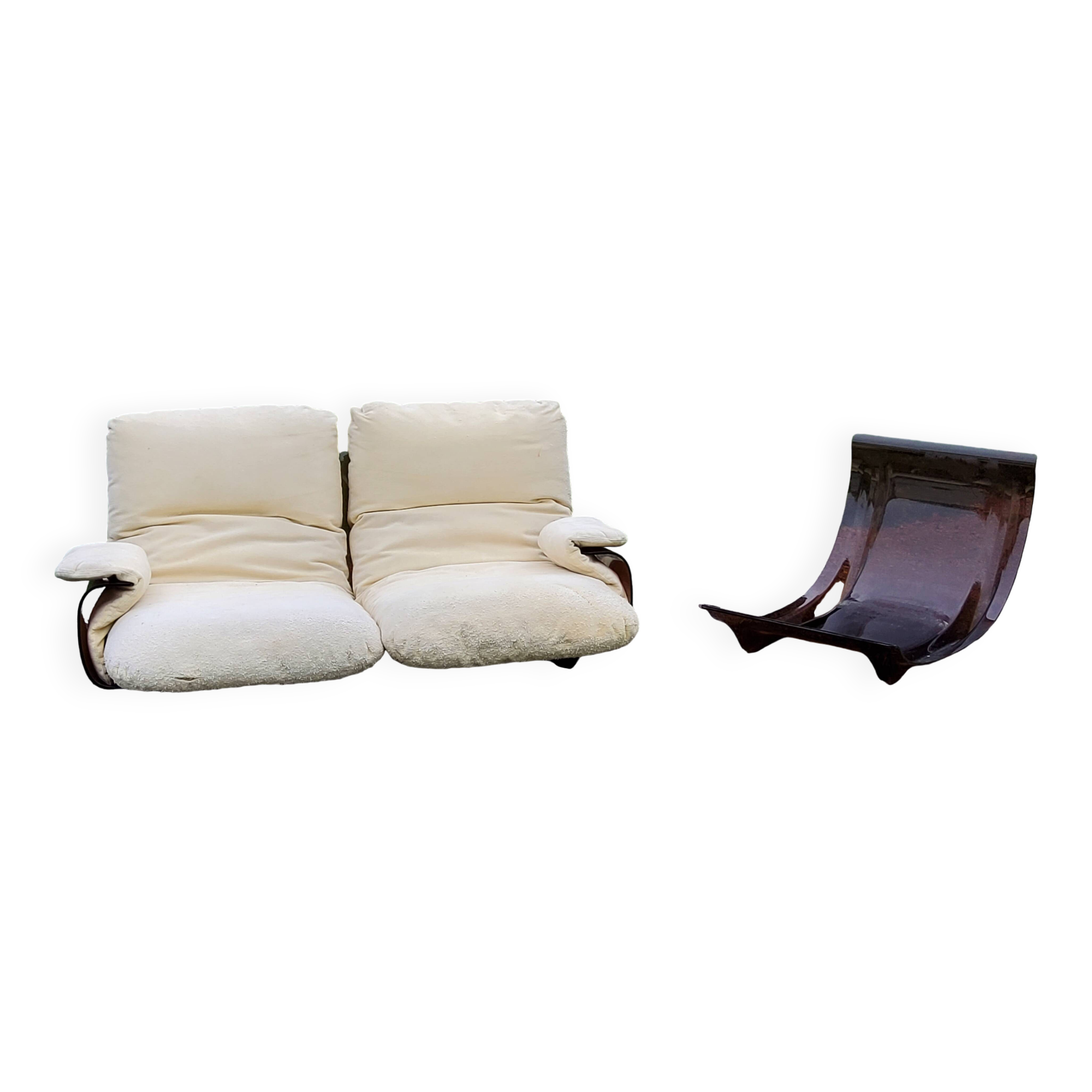 Michel Ducaroy Ligne Roset Marsala model designer sofa and 1970s armchair shell