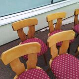Set of 10 wooden bistro chairs with vintage cushions from the 70s/80s/90s