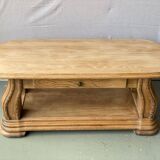 Art Deco coffee table in solid oak wood renovated double top