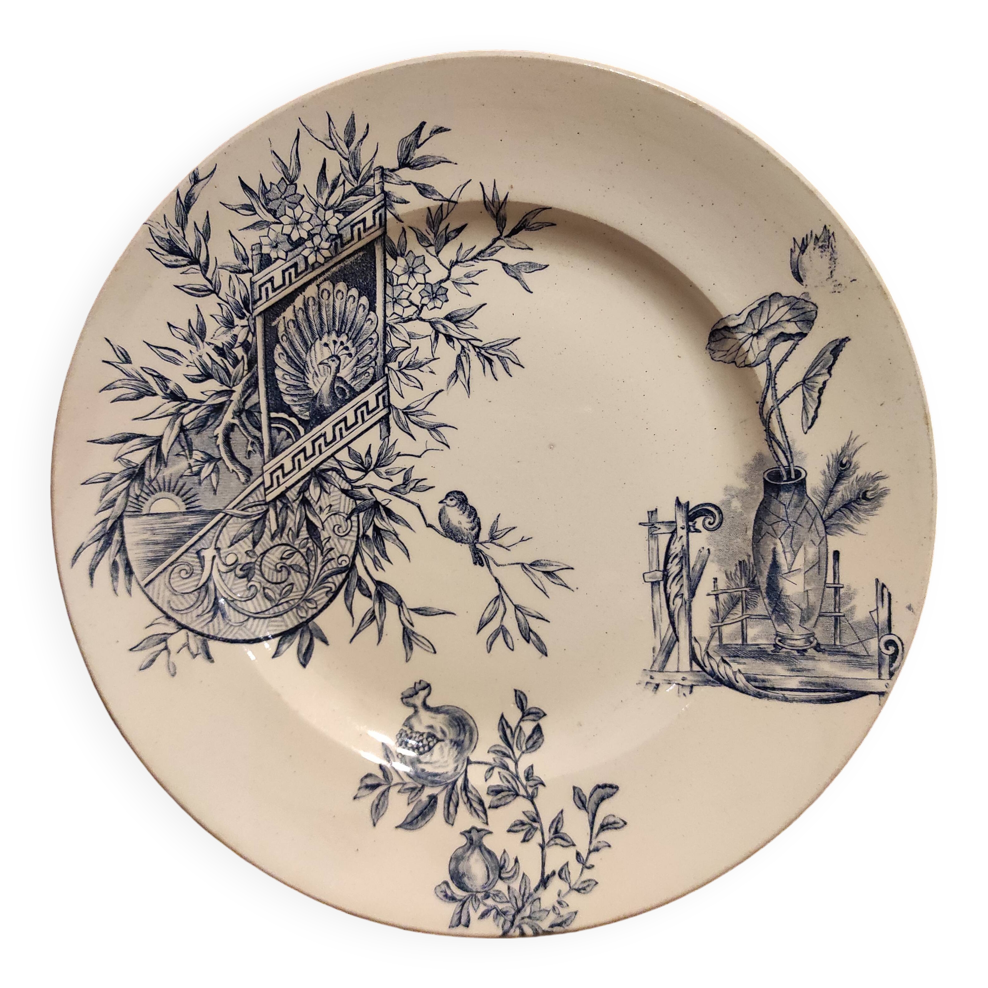 French vintage serving stand plate, R. Lafitte, Terre de Fer, Salins