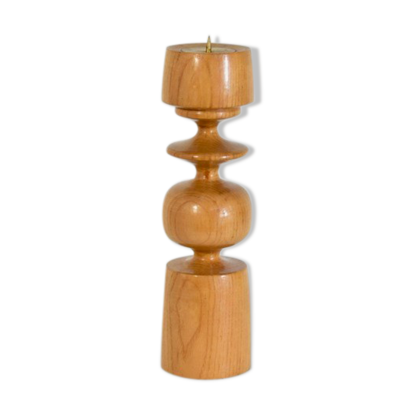 Candle holder in turned solid wood and brass