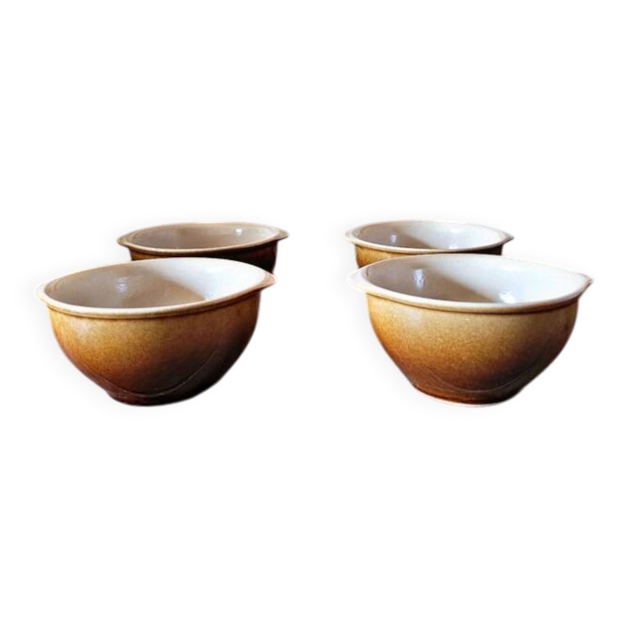 Vintage earthenware bowl with handles, brown colour.