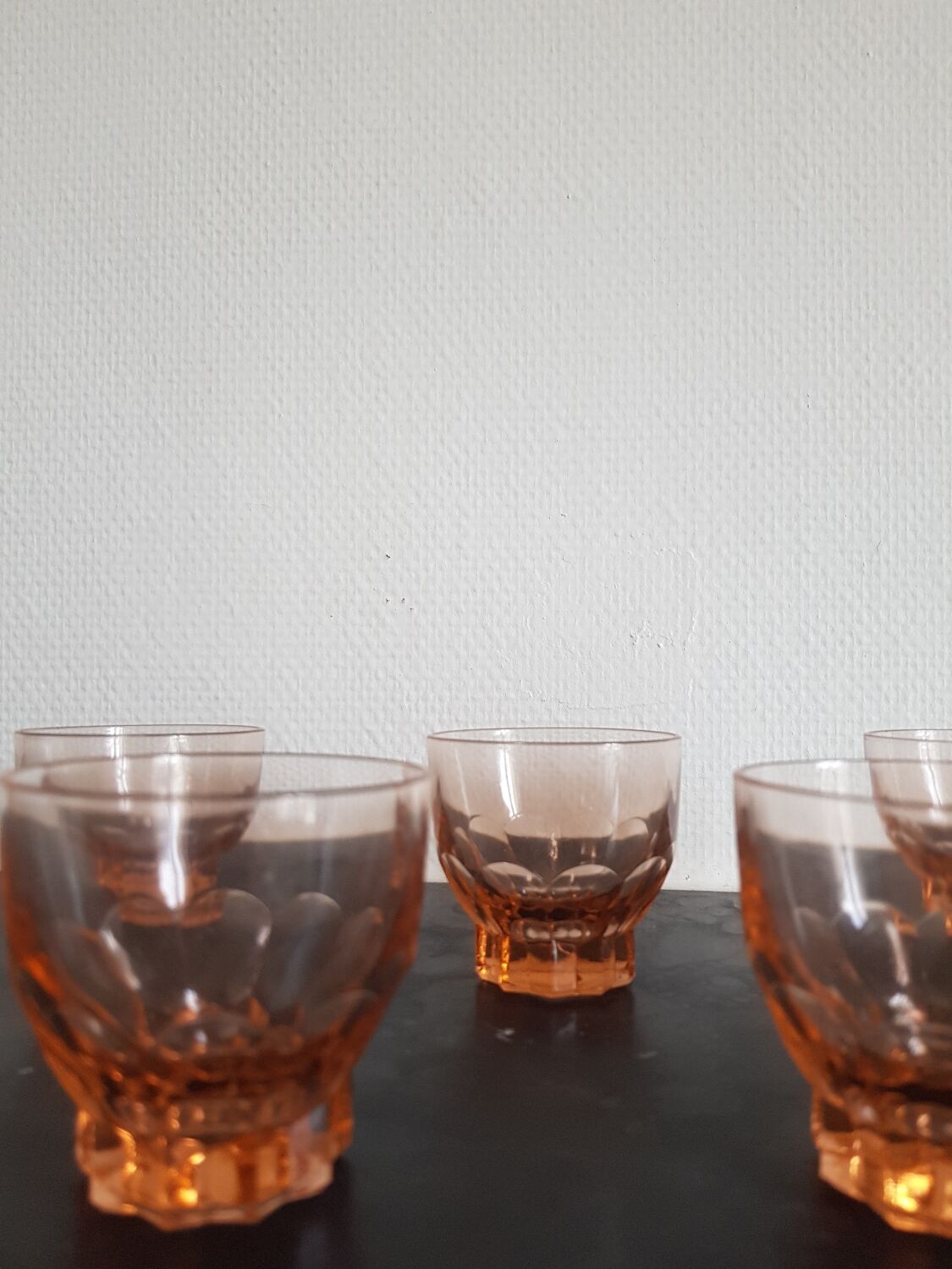 Set of 6 small pink glasses