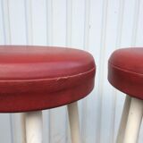 Pair of white and red 1950s bar stools