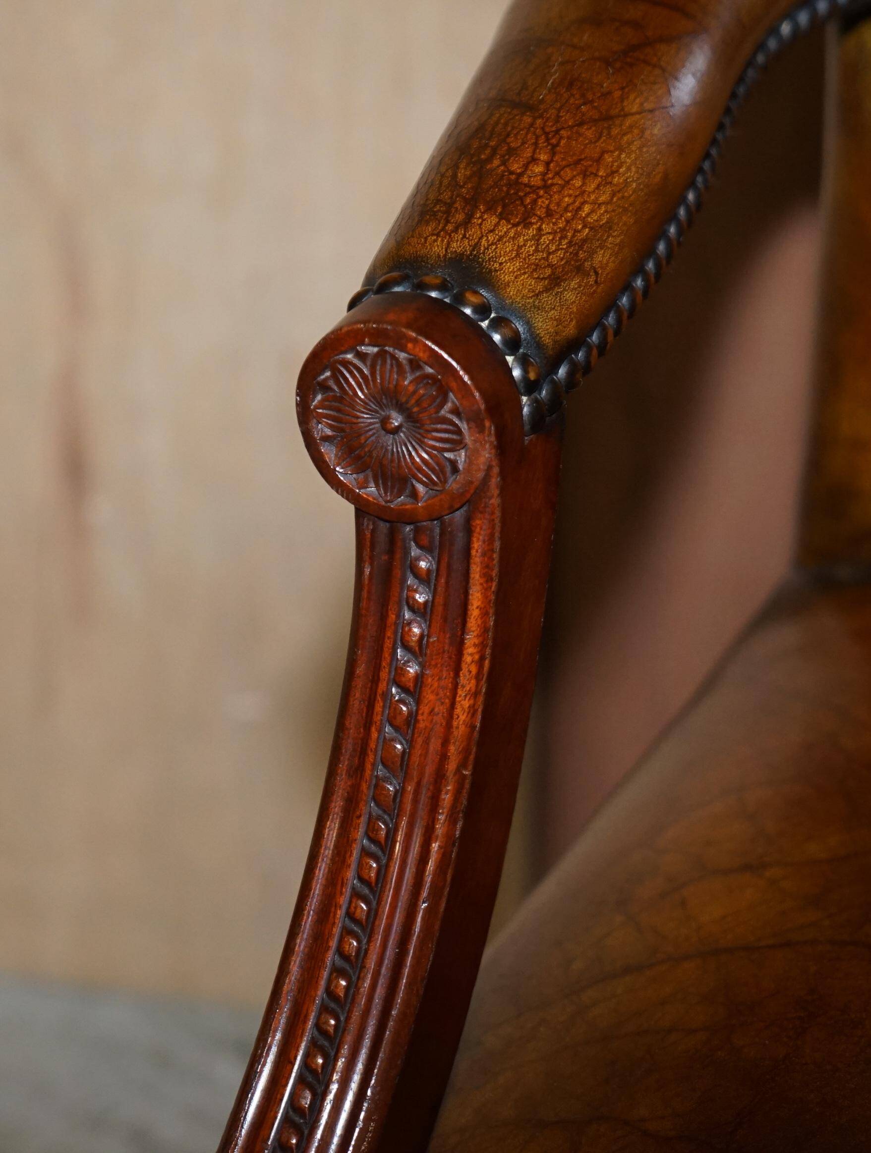 Restored vintage executive chair, leather, oak frame.