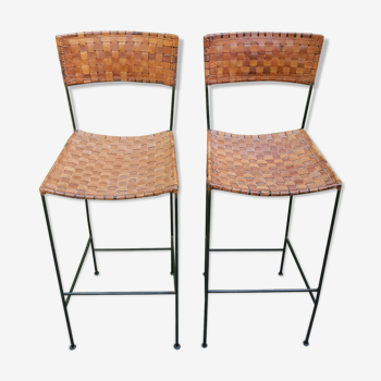 Pair of vintage leather bar stools