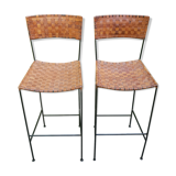 Paire de tabourets de bar en cuir vintage