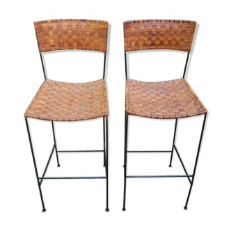 Paire de tabourets de bar en cuir vintage