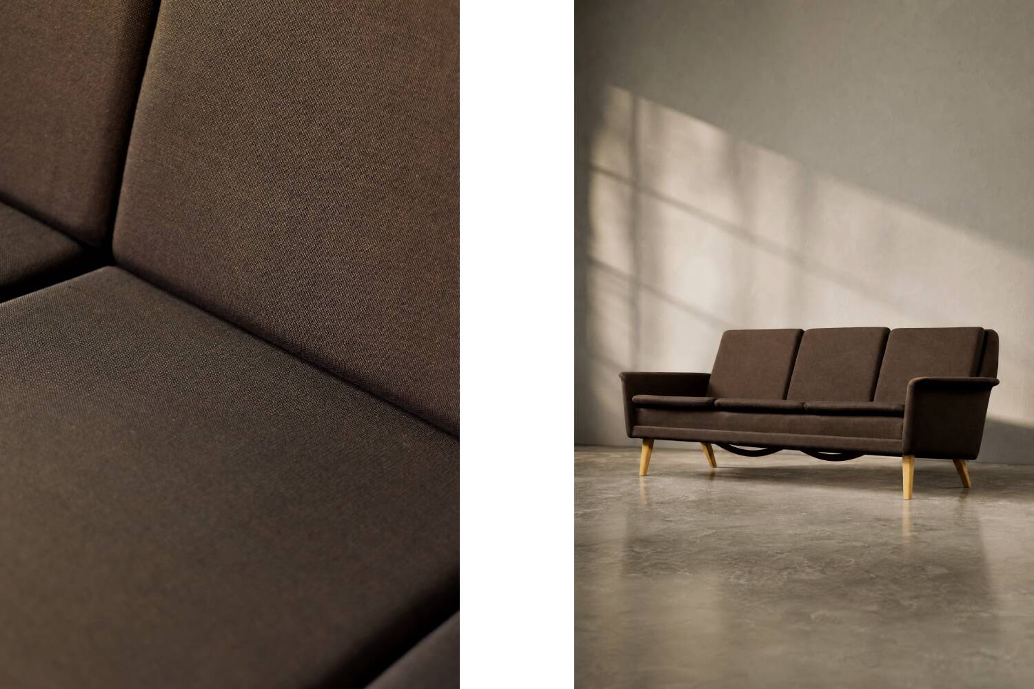 Mid-Century Danish Brown 3-Seater Sofa by Folke Ohlsson for Fritz Hansen