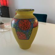 Art Deco vase from the 1930s in enamelled glass by Leune glassworks