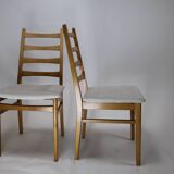 Pair of vintage teak chairs with white corduroy top, 1960s Sweden