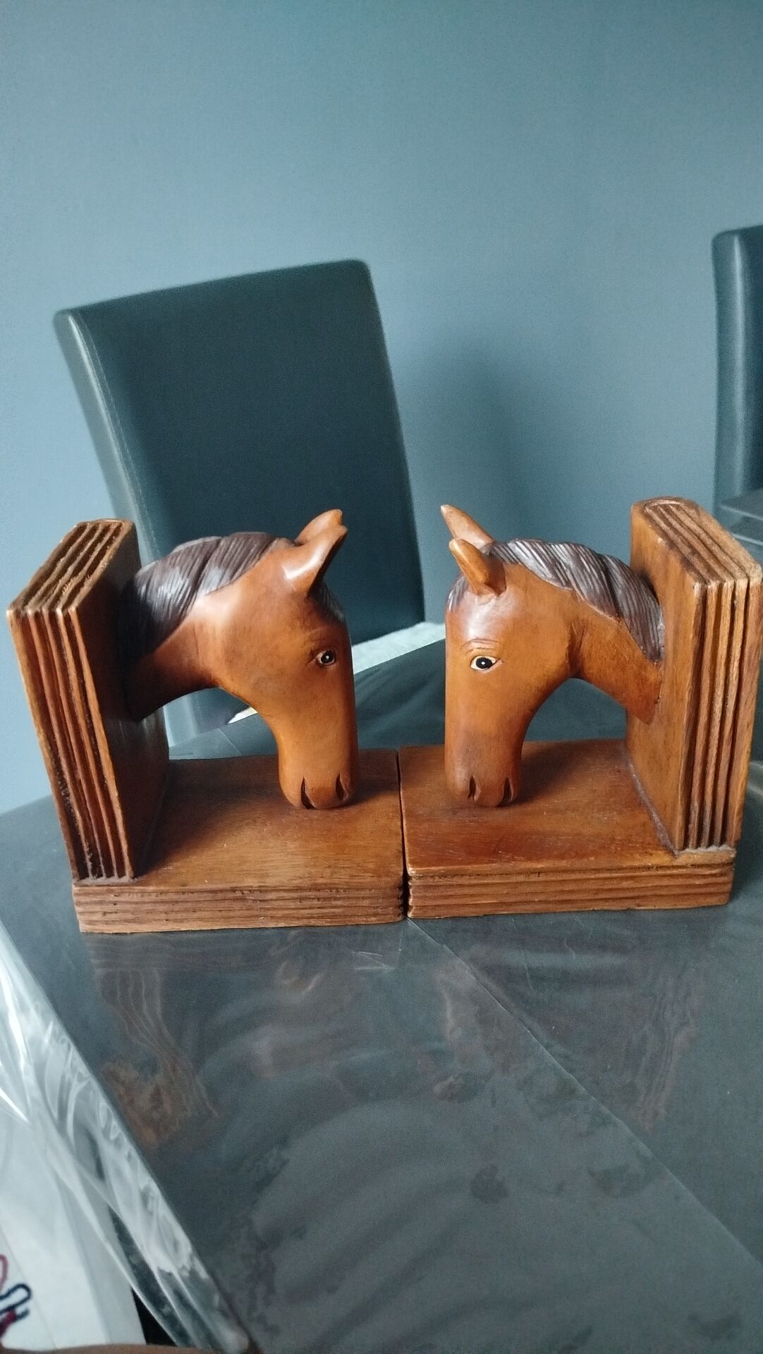 Wooden horse bookends