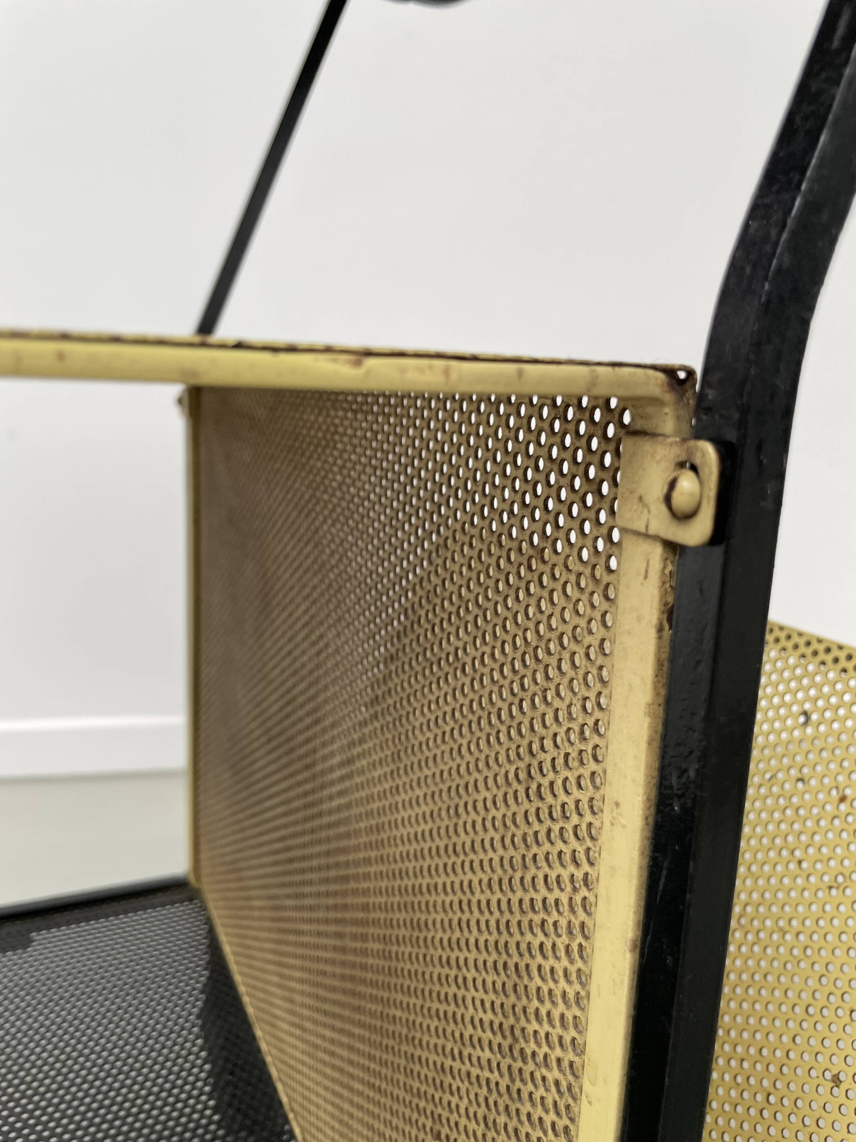 Perforated metal serving trolley in the Mathieu Matégot style