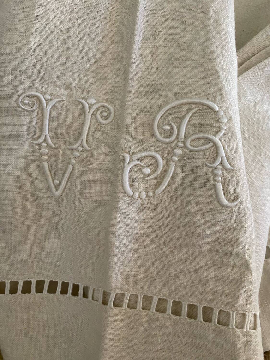 VR monogrammed cotton and linen sheet, 1900s