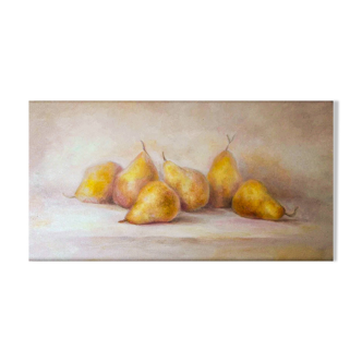 Oil painting with pears. Modern still life signed by the author. Still life.