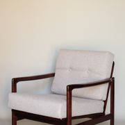 Wood armchair oryginal design by Z. Baczyk 7522 beige colour fabrics palisander wood