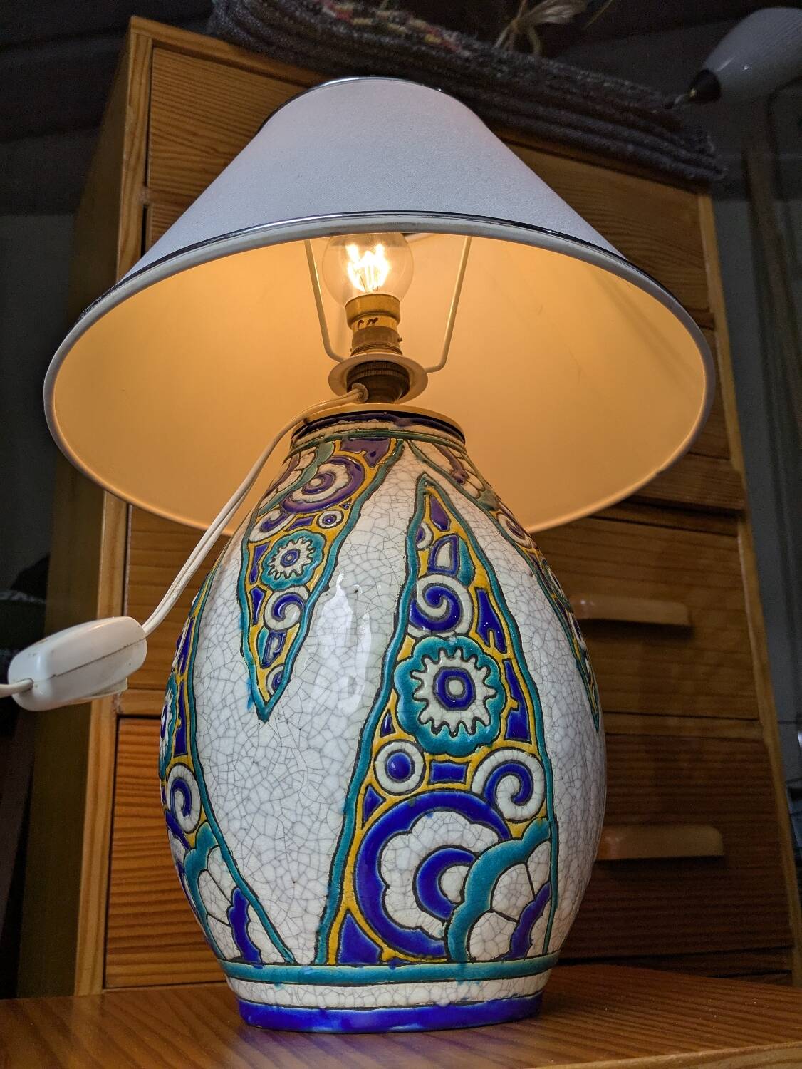 Charles Catteau vase lamp, Boch La Louvière, art deco ceramic