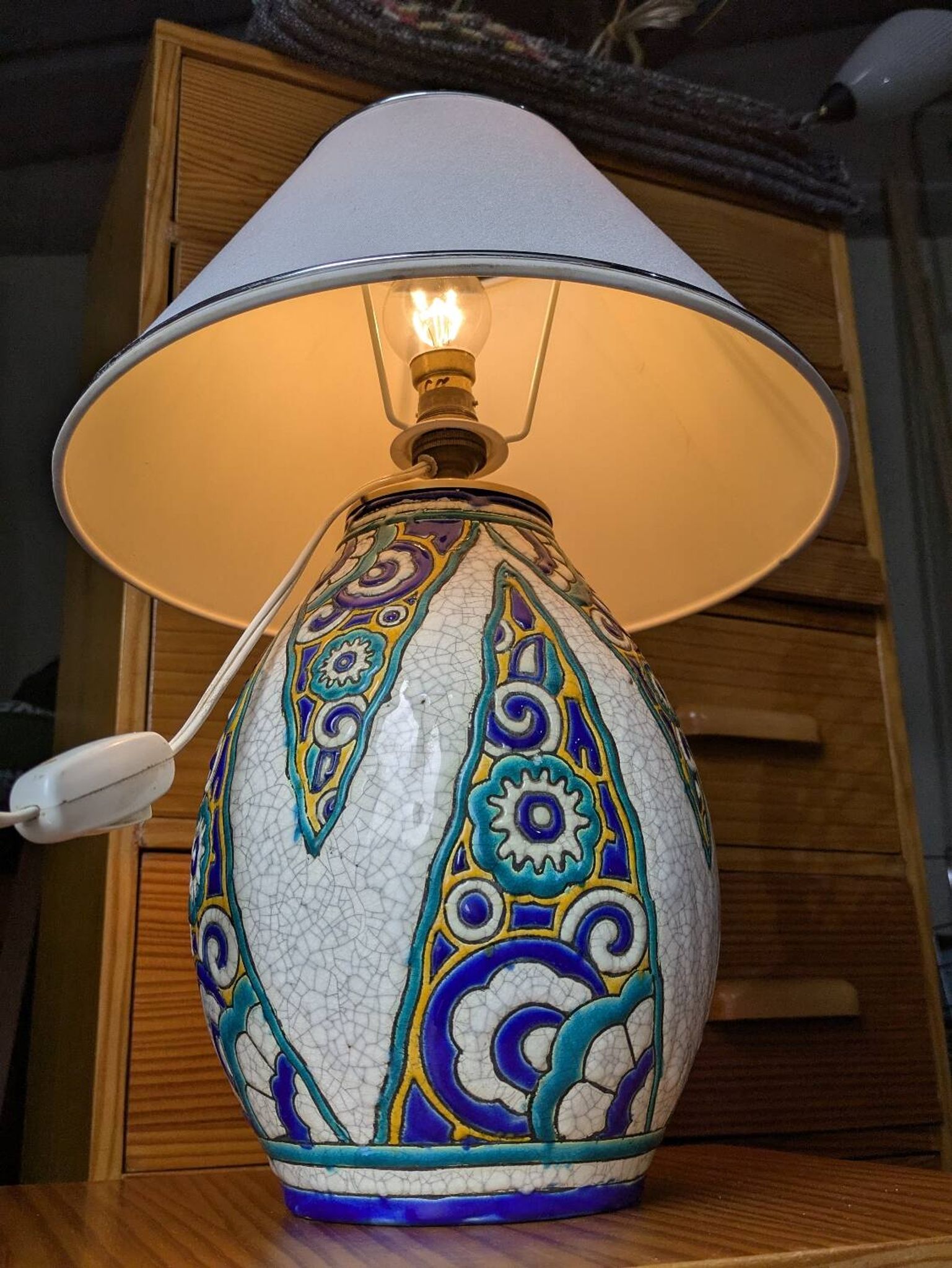 Charles Catteau vase lamp, Boch La Louvière, art deco ceramic