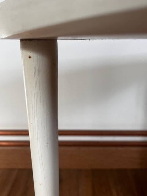 Arthur Umanoff white and wood tripod coffee table