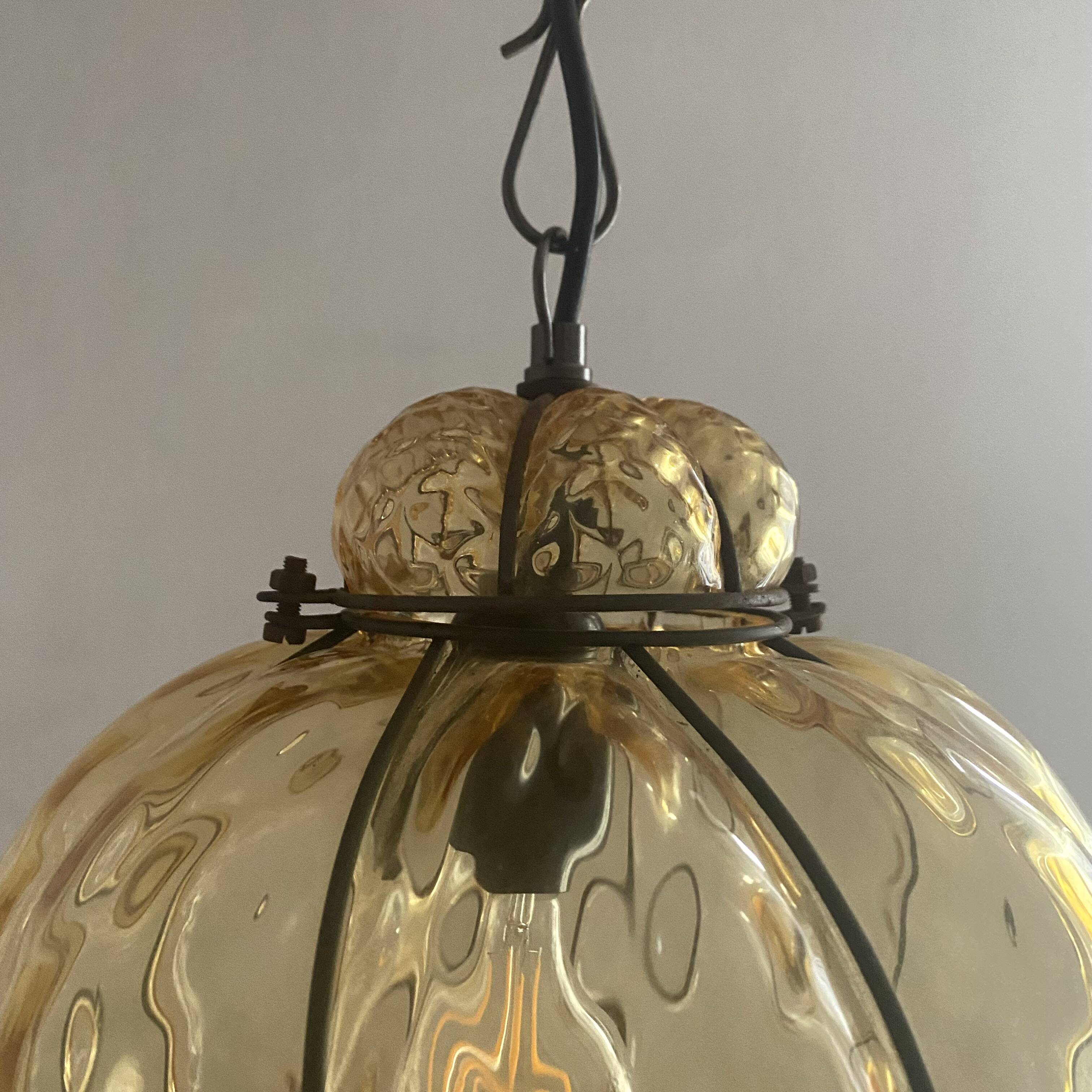 Amber Murano Glass Venetian Lantern Pendant