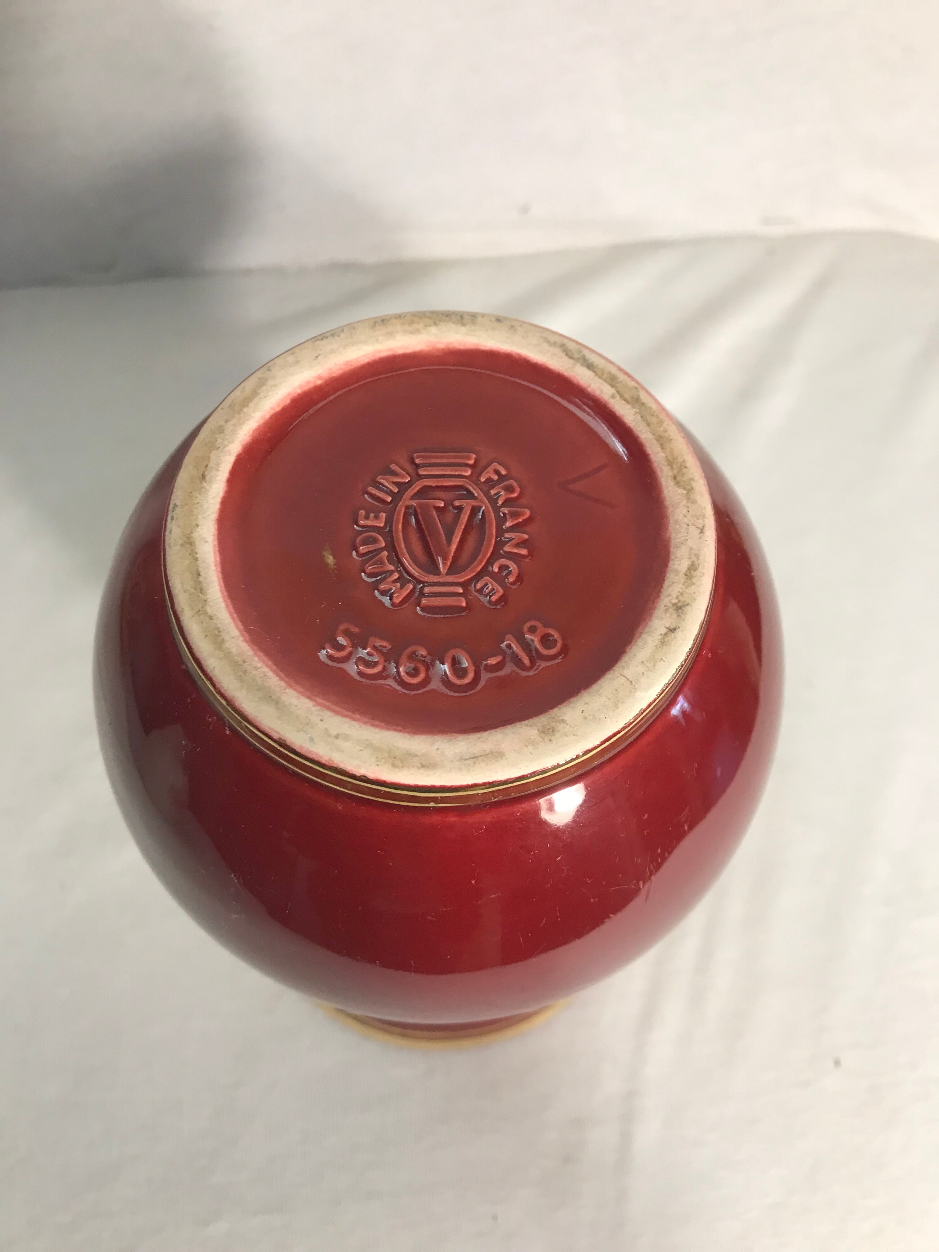Old Vase Vallauris ceramic red & gold Decoration 70s Vintage