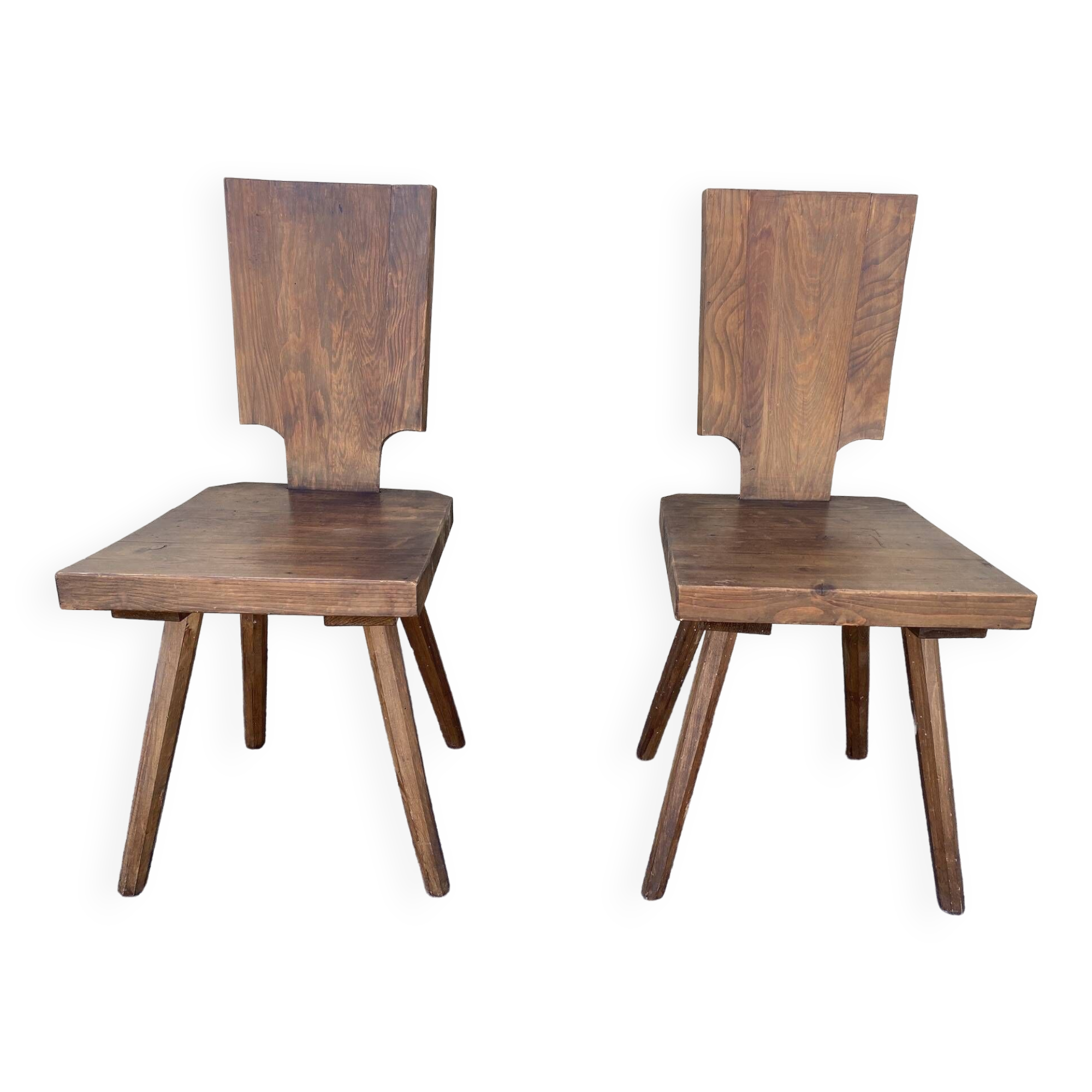 Pair of 1960s Brutalist Solid Oak Chalet Chairs