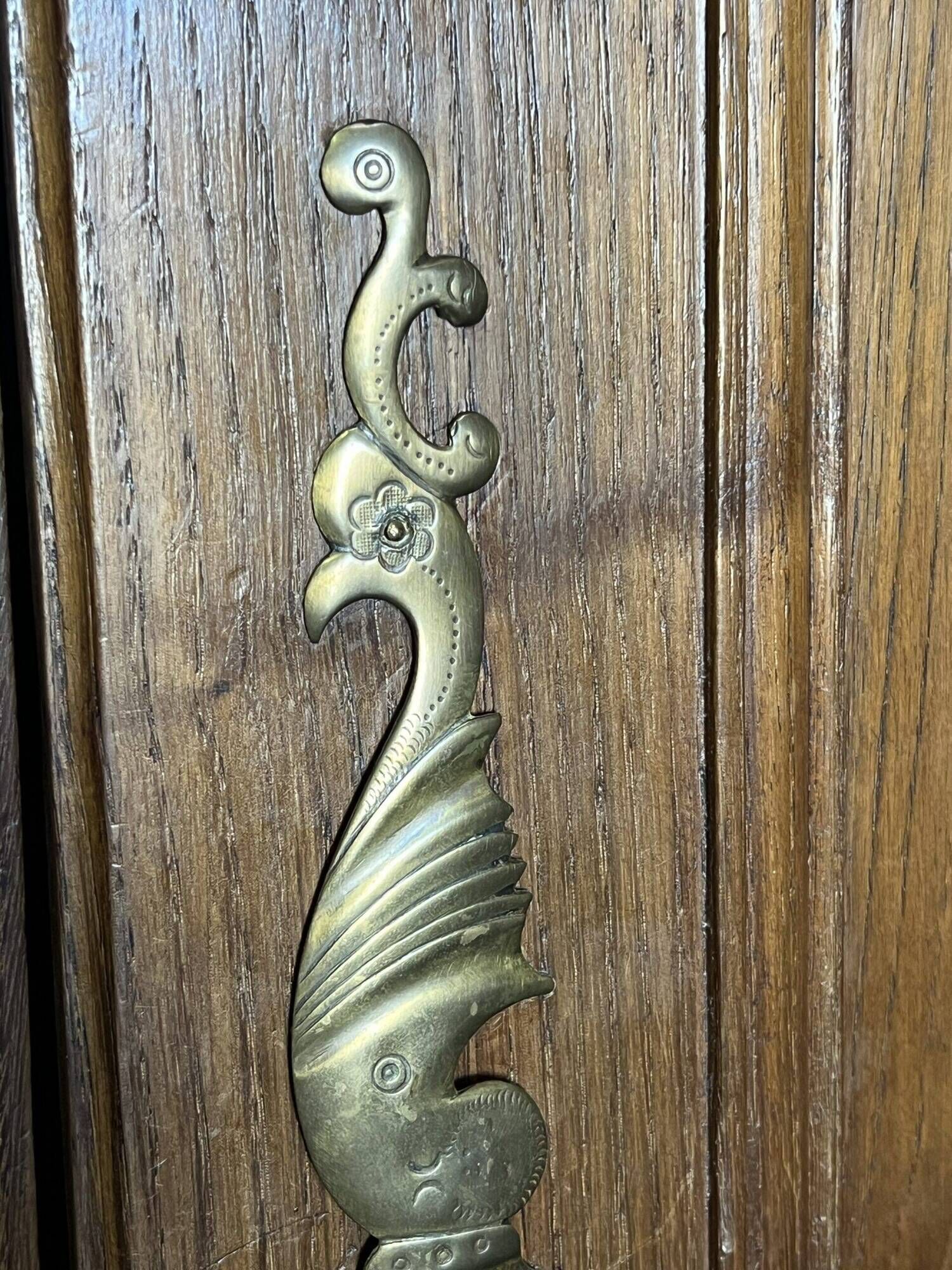 Very beautiful and old carved wooden wardrobe from the 19th century, small size, height 211 cm.