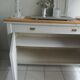Vintage sideboard, 2 drawers, 1 shelf, 2 pearl gray patinated doors, wooden top.