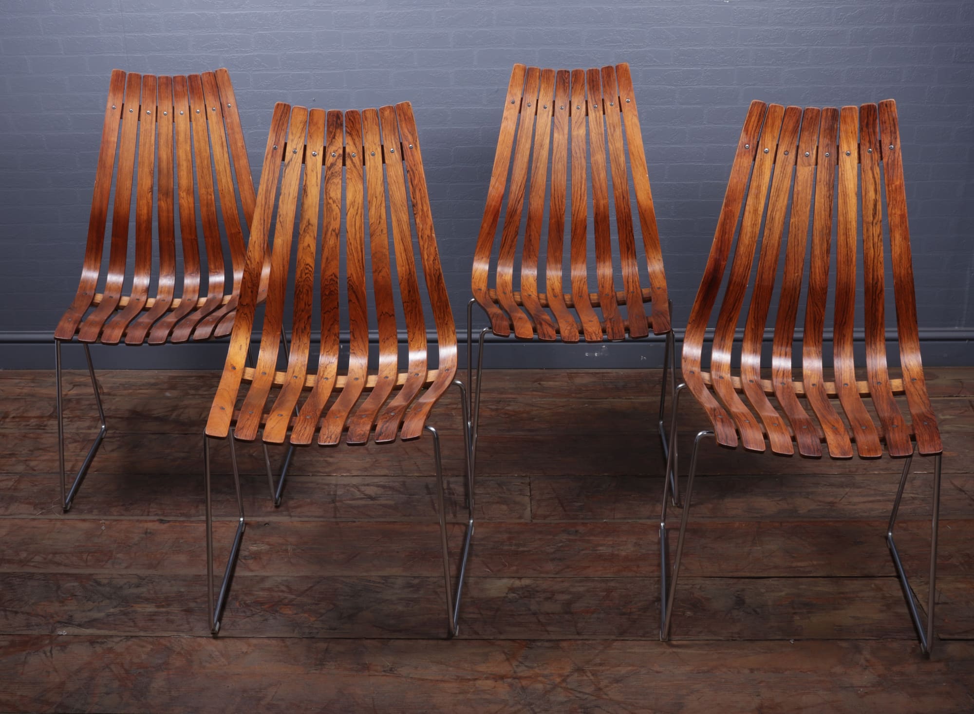 Set of 4 mid century dining chairs by Hans Brattrud for Hove Mobler