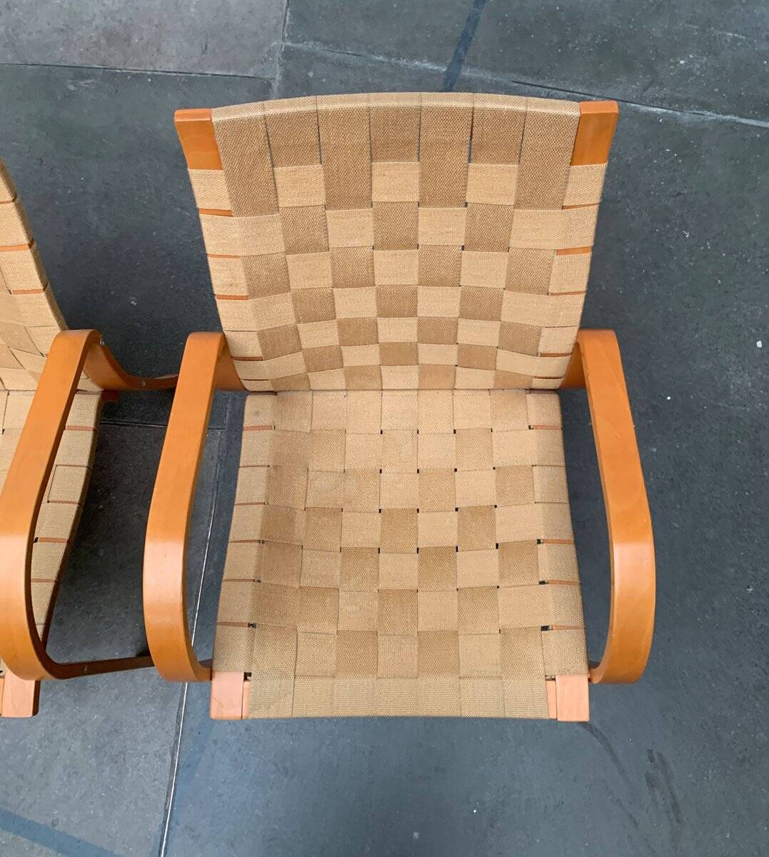 Vintage Scandinavian wooden armchair set