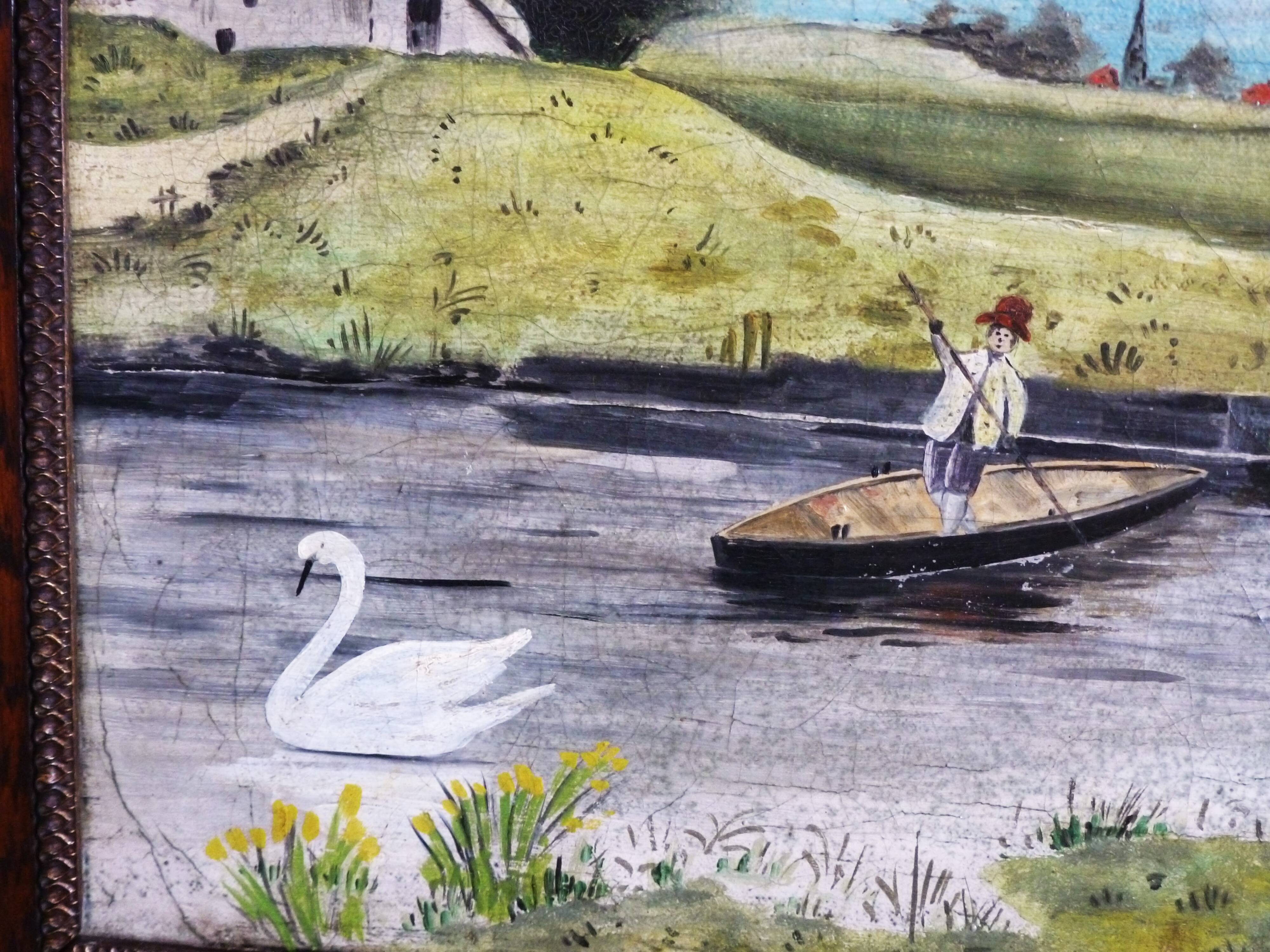 Antique landscape painting / framed oil painting of countryside landscape.