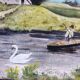 Antique landscape painting / framed oil painting of countryside landscape.