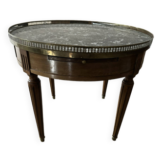 Louis xvi style gueridon wood and gray marble top brass gallery