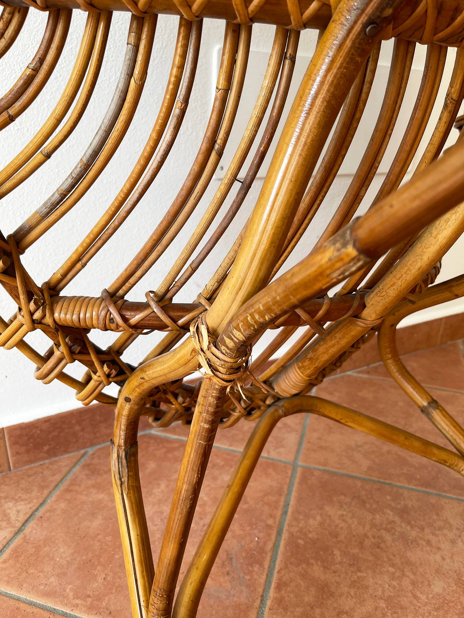 Italian 1960s original rattan egg armchair