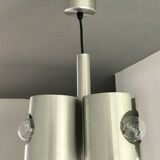 Space-age chandelier with 3 fires brushed aluminum design 1970
