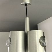 Space-age chandelier with 3 lights, brushed aluminium, 1970 design.