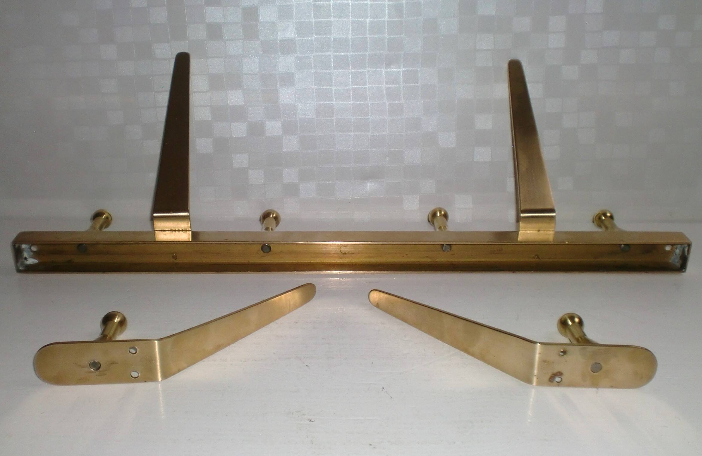 Original WHW Workshop HAGENAUER Vienna, Brass Wall Coat Rack + 2 Hooks