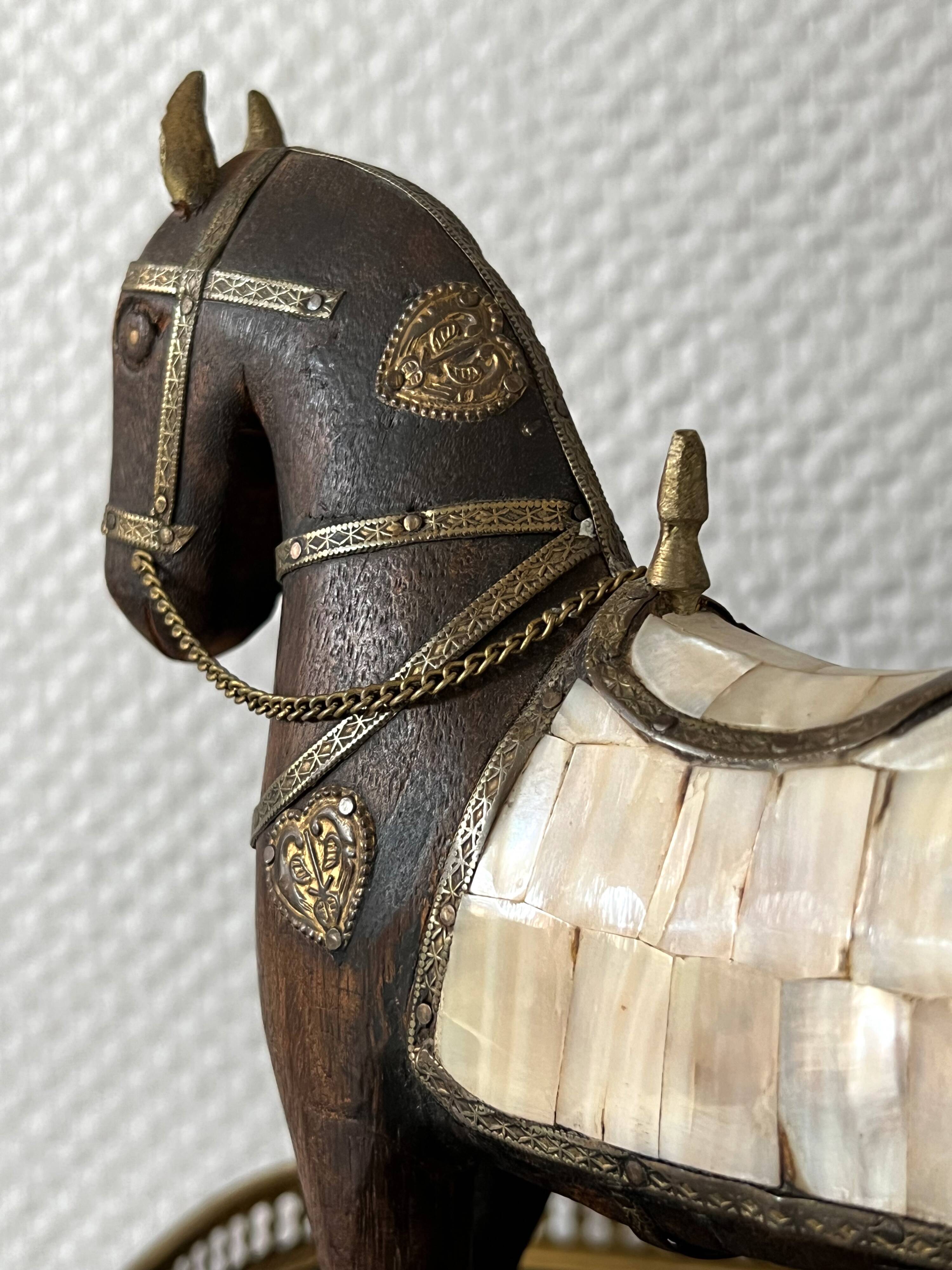 Oriental wooden horses ornaments brass and mother-of-pearl antiques
