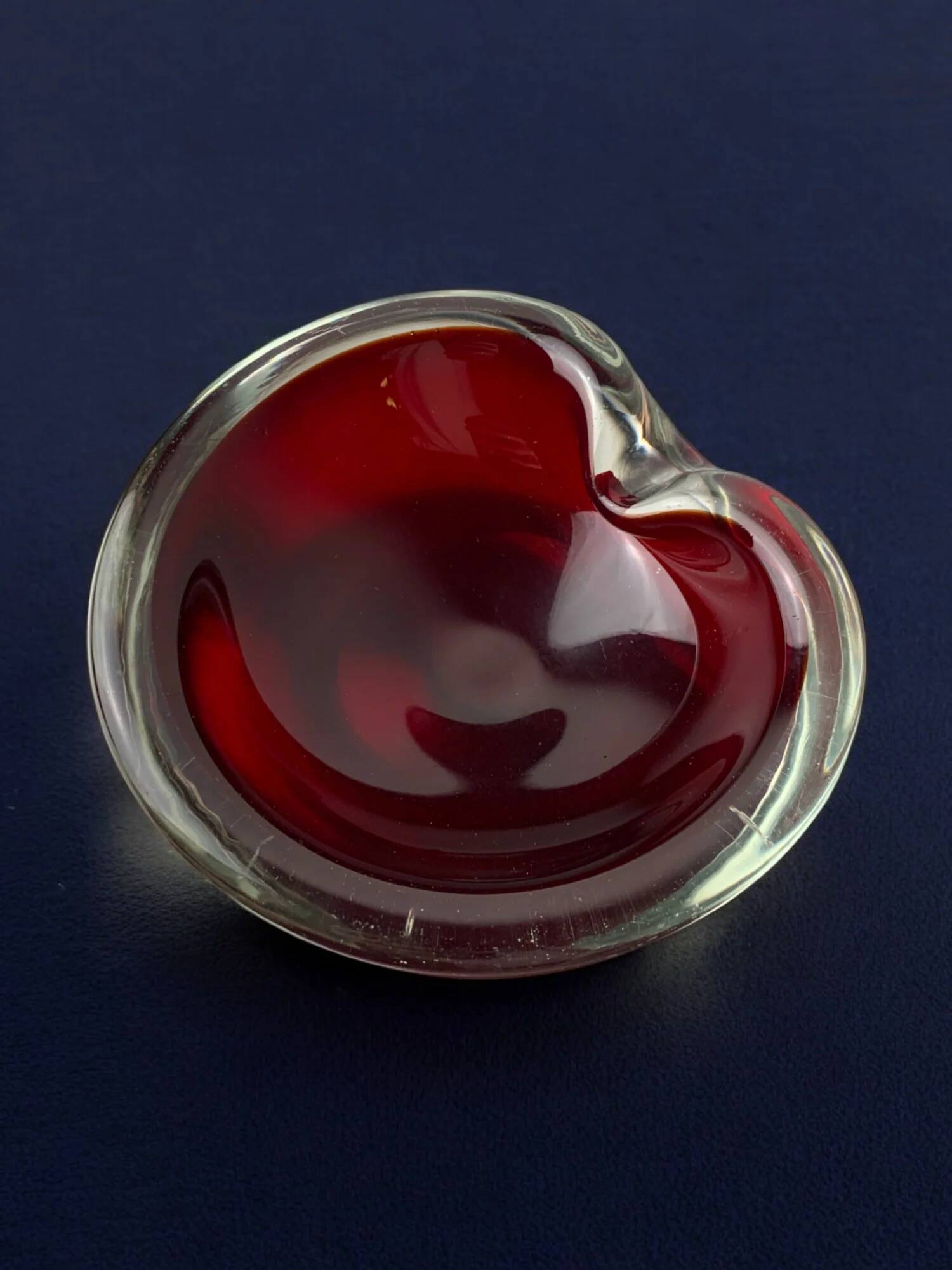 Sommerso red ashtray by Seguso, Murano glass, Italy, 1970