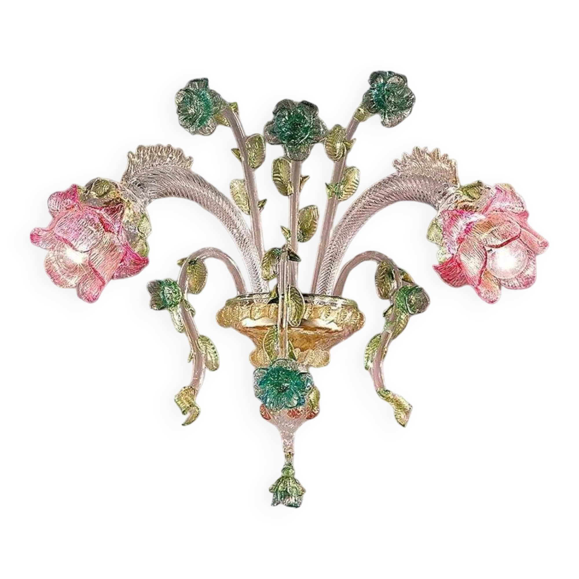 Applique murale en verre de Murano floral classique de luxe — rose et vert vénitien
