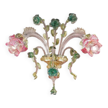 Luxury Classical Floreal Murano Glass Wall Sconce — Pink and Green Venetian