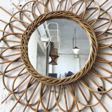 Vintage rattan mirror flower 63x63cm