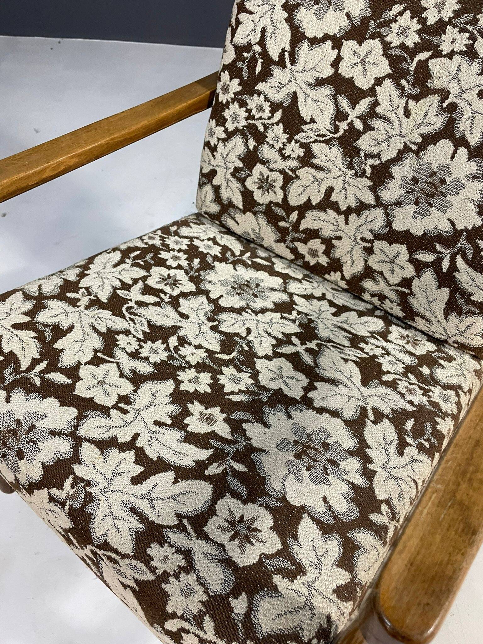 Pair of retro armchairs with floral upholstery, Czechoslovakia, 1960s