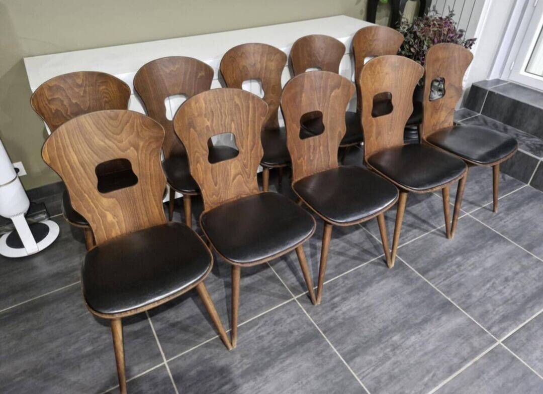 Set of 10 vintage Baumann "Gentiane" bistro chairs, 1960s