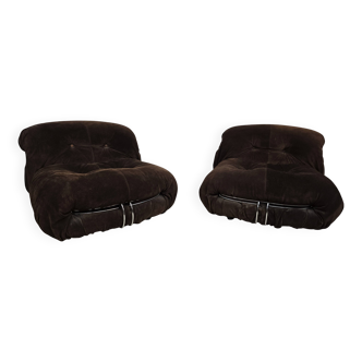 paire de chauffeuses  Soriana en nubuck brun de Tobia & Afra Scarpa pour Ca