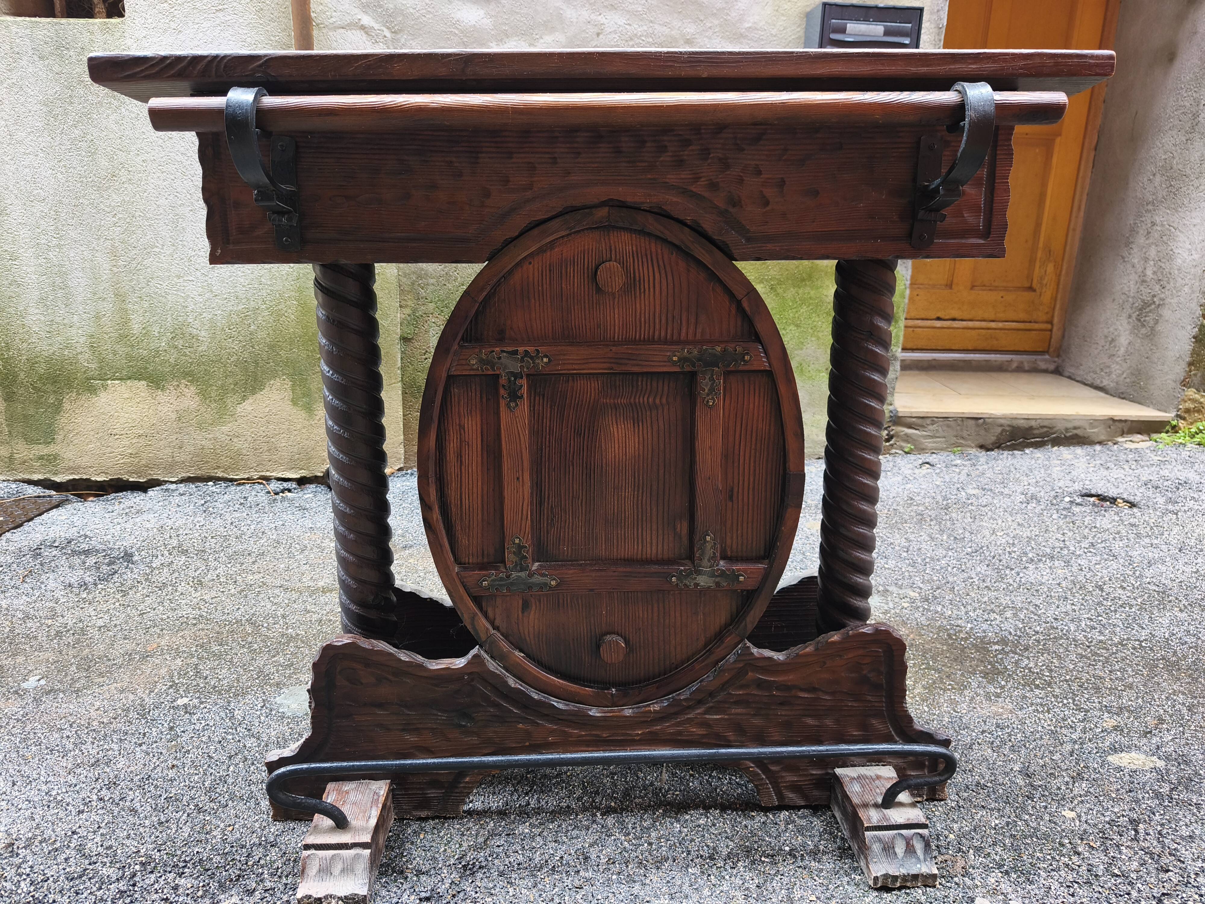 Old Spanish Bar Counter in Solid Pine & Wrought Iron – 1960