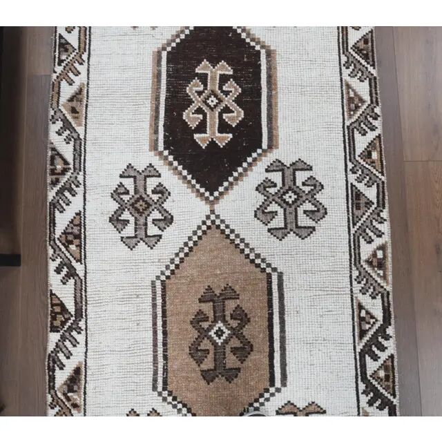 Vintage Turkish Oushak Handmade Wool Runner 100x365