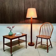 Teak Floor Lamp with Lampshade in Wild Silk, Denmark 1960s